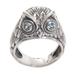 Night Watcher in Blue,'Sterling Silver Blue Topaz Owl Domed Ring from Indonesia'