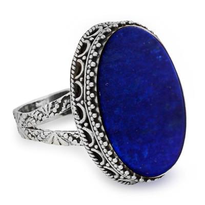 Pool of Memories,'Hand Made Blue Oval Lapis Lazuli Cocktail Ring India'