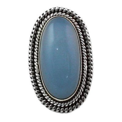 Cool Ecstasy,'Blue Chalcedony and Sterling Silver Large Cocktail Ring'