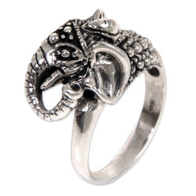 Gallant Elephant,'Sterling Silver Elephant Ring Hand Crafted in Indonesia'