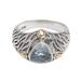 Deep Roots,'Blue Topaz and Sterling Silver Ring with 18K Gold Accents'