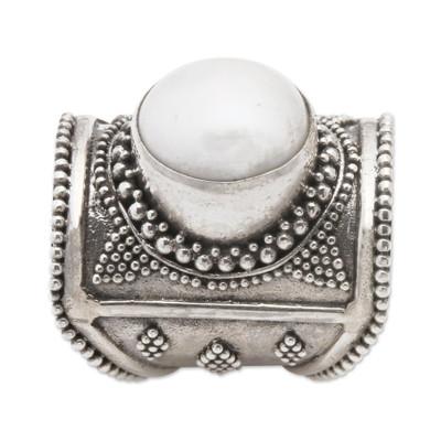 Glowing Heroine,'Wide Silver and Cultured Mabe Pearl Ring from Bali'