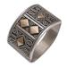 Ancient Enigma,'Handmade Sterling Silver Band Ring with 18k Gold Accent'