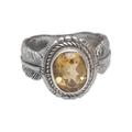 Band of Feathers,'Handmade 925 Sterling Silver Citrine Feather Cocktail Ring'