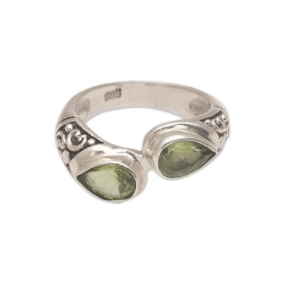 Temple Tears,'Teardrop Peridot and Silver Cocktail Ring from Bali'