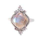 Brilliant Mesa,'Rounded Square Labradorite and Sterling Silver Cocktail Ring'