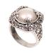 White Lunar,'Mabe Pearl and Sterling Silver Floral Motif Cocktail Ring'