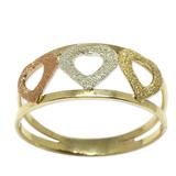 Tricolor Hearts,'Heart Motif 10k Gold Band Ring from Brazil'