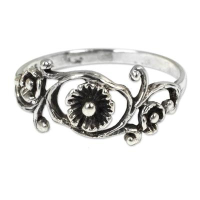 'Lotus Rose' - Floral Sterling Silver Band Ring from Thailand