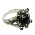 Gold accent onyx cocktail ring, 'Tropical Frogs'