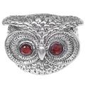 Owl Eyes,'Handmade Balinese Sterling Silver Owl Ring with Garnet Eyes'