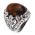 Forest Tiger,'Balinese Sterling Silver and Tiger's Eye Domed Cocktail Ring'