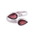 Radiant Drops,'Polished Sterling Silver and Garnet Wrap Ring'