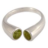 'Face to Face' - Handcrafted Jewelry Silver and Peridot Wrap Ring from India