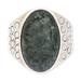 'Verdant Night' - Men's Modern Sterling Silver Single Stone Jade Ring