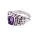 Royal Luxury,'Amethyst and Sterling Silver Single Stone Ring from India'