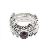 Elephant Shrine,'Amethyst and Silver Stacking Rings (Set of 3) Indonesia'