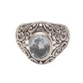 Garden Air,'Blue Topaz and Sterling Silver Floral Motif Cocktail Ring'