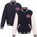 Men's JH Design Navy/White Montreal Canadiens Reversible Fleece Jacket with Faux Leather Sleeves