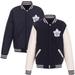 Men's JH Design Navy/White Toronto Maple Leafs Reversible Fleece Jacket with Faux Leather Sleeves