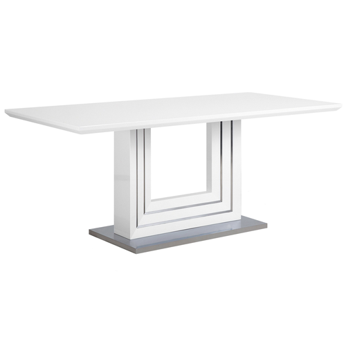 Esszimmertisch Weiß/Silber 180 x 90 cm aus Edelstahl und MDF-Platte mit 3 quadratischen Rahmen Glänzend Esszimmer Küche Salon Modern