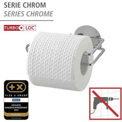 WENKO Turbo-Loc® Toilettenpapierrollenhalter, Befestigen ohne bohren, Silber glänzend, Stahl chrom