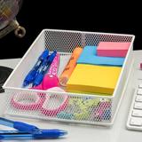 Rebrilliant School Supply Holder Office Desktop Organizer Mesh Basket Metal in White | 2 H x 9 W x 6 D in | Wayfair