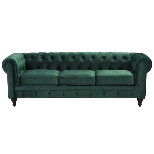 Sofa Dunkelgrün Samtstoff 3-Sitzer Chesterfield Stil Glamourös Wohnzimmer