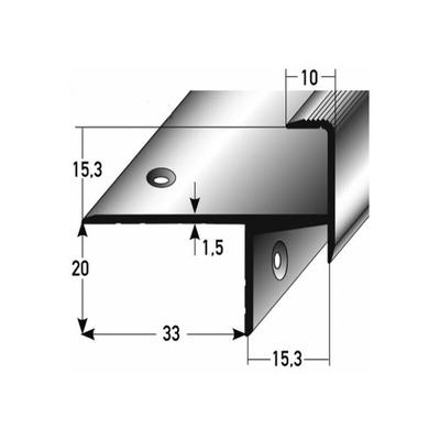 Parkett-Treppenkante Springhill / Winkelprofil, Einfasshöhe 15,3 mm, 33 mm breit, Aluminium