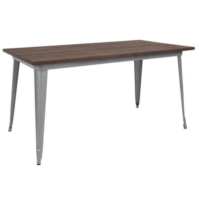 Flash Furniture CH-61010-29M1-SIL-GG 30 1/4" x 60" Rectangular Dining Table with Silver Metal Frame and Rustic Walnut Wood Top