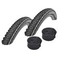 Set: 2 x Schwalbe Rapid Rob White Stripes MTB Tyres 26 x 2.25 + Schwalbe Inner Tubes Car Valve