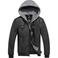 Wantdo Men's Classic Outdoor Jacket Faux Leather Jacket Hooded Windbreaker Coat Warm Long Sleeve Jacket Black M