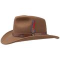 Stetson Oklahoma wool felt Western hat men - 100% water-repellent felt (Asahi Guard) - Ultralightweight foldable traveler hat with feather and leather band - Summer/winter felt hat brown XL (60-61 cm)