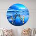 East Urban Home Wooden Pier Remains in Blue Sea - Modern wall clock Metal in White | 36 H x 36 W x 1 D in | Wayfair