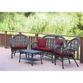 August Grove® Mangum 4 Piece Sofa Set w/ Cushions Synthetic Wicker/All - Weather Wicker/Wicker/Rattan in Red | Outdoor Furniture | Wayfair