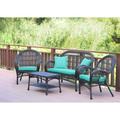 August Grove® Mangum 4 Piece Sofa Set w/ Cushions Synthetic Wicker/All - Weather Wicker/Wicker/Rattan in Blue | Outdoor Furniture | Wayfair