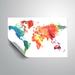 Wrought Studio™ Gillham Hot & Vivid Watercolorr World Map Removable Wall Decal Vinyl in White | 24 H x 36 W in | Wayfair