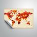 Dakota Fields Meehan Hot Red & Yellow Watercolorr World Map Removable Wall Decal Vinyl in Brown/Orange | 16 H x 24 W in | Wayfair