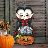 The Holiday Aisle® Dracula Hanging Figurine Wooden Door Hanger Wood in Brown | 24 H x 18 W x 0.25 D in | Wayfair 20AA618B6F1F41F7A12EA9C4A16B1C16