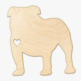 Ebern Designs Heart Cut English Bulldog Wood Sign Wall Décor in Brown/Gray/Yellow | 6 H x 5.75 W x 0.25 D in | Wayfair EBND3373 39317513