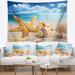 East Urban Home Polyester Seashore Starfish & Seashells on Beach Tapestry w/ Hanging Accessories Included Metal in Blue/Brown/Gray | Wayfair
