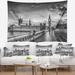 East Urban Home Polyester Cityscape Beautiful London View Tapestry w/ Hanging Accessories Included Metal in Gray | 32 H x 39 W in | Wayfair