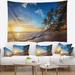 East Urban Home Seashore Paradise Tropical Island Beach Sunrise Tapestry w/ Hanging Accessories Included in Black | 68 H x 80 W in | Wayfair