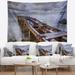 East Urban Home Seashore Old Rusty Pier in Cloudy Day Tapestry w/ Hanging Accessories Included in Black/Brown/Gray | 68 H x 80 W in | Wayfair