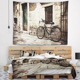 East Urban Home Polyester Bicycle w/ Shopping Bag Tapestry w/ Hanging Accessories Included Metal in Gray | 32 H x 39 W in | Wayfair