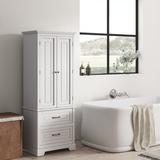 Greyleigh™ Arapahoe Linen Tower Cabinet w/ 2 Drawers Manufactured Wood in Brown/White | 62.25 H x 24 W x 16 D in | Wayfair