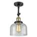 Breakwater Bay Handley 1 - Light 8" Simple Dome Semi Flush Mount Glass, Crystal in Gray/Black | 13.5 H x 8 W x 8 D in | Wayfair