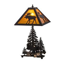 Meyda Lighting Moose Through the Trees Lighted Base 21" Table Lamp Glass/Metal in Brown | 21 H x 16 W x 11.5 D in | Wayfair 151467