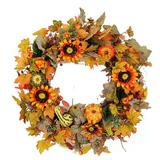 The Holiday Aisle® Pumpkin & Gourd Sunflower 22" Silk Wreath Silk in Orange | 22 H x 22 W x 4 D in | Wayfair 4D630EC0099F49A7A10893BF72E1E761