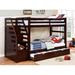 Harriet Bee Badagliacca Twin Over Twin Solid Wood Bunk Bed w/ Trundle & Staircase Wood in Brown/Red | 62.5 H x 43.5 W x 97 D in | Wayfair